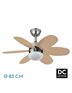 Ventilador Dc Alves 2xe27 Niquel 6 Aspas Rev. Haya/plata 41x85d C/ Remoto Y Temporizador