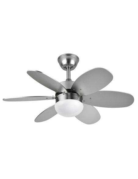 Ventilador Dc Alves 2xe27 Niquel 6 Aspas Rev. Haya/plata 41x85d C/ Remoto Y Temporizador
