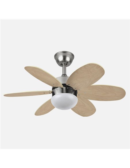 Ventilador Dc Alves 2xe27 Niquel 6 Aspas Rev. Haya/plata 41x85d C/ Remoto Y Temporizador