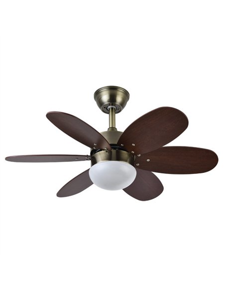 Ventilador Dc Alves 2xe27 Cuero 6 Aspas Rev. Cerezo/nogal 41x85d  C/ Remoto Y Temporizador
