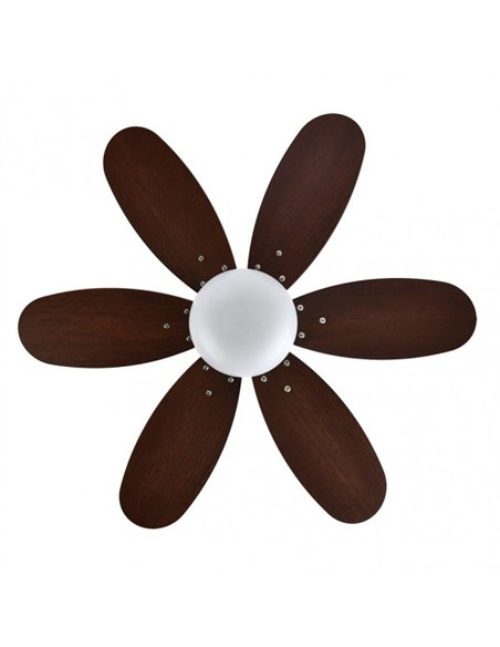 Ventilador Dc Alves 2xe27 Cuero 6 Aspas Rev. Cerezo/nogal 41x85d  C/ Remoto Y Temporizador