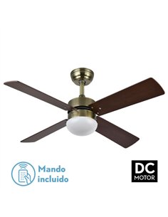 Ventilador Dc Sofia 2xe27 Cuero 4 Aspas Rev.cerezo/nogal 40x107d C/remoto Temporizador