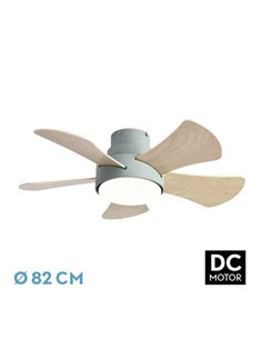 Ventilador 25w Dc Verde Gregario 5 Aspas Rev.  Blanca/haya 6 Vel. 3000-4000-6000k 82D Remoto
