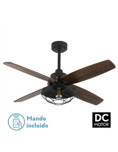 Ventilador Dc Aquilo Negro 1xe27 4Asp Roble 6Veloc C/Remoto Y Temporizador 44