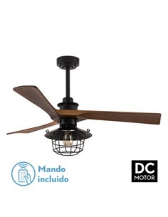Ventilador Dc Vulturno Negro 1xe27 3 Aspas Roble  6 Velocidades C/remoto Y Temporizador 53/65