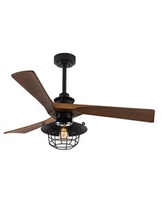 Ventilador Dc Vulturno Negro 1xe27 3 Aspas Roble  6 Velocidades C/remoto Y Temporizador 53/65 2