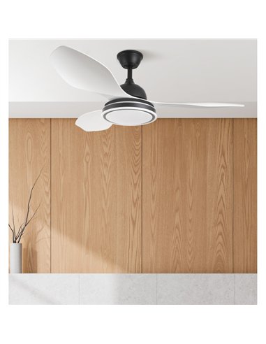 Ventilador 48w Dc Datoo Negro 3 Aspas Blancas  6 Vel. 33/48x122x122cm 3 Color C/remoto,memoria Y Temp.4080lm