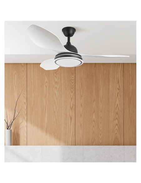 Ventilador 48w Dc Datoo Negro 3 Aspas Blancas  6 Vel. 33/48x122x122cm 3 Color C/remoto,memoria Y Temp.4080lm
