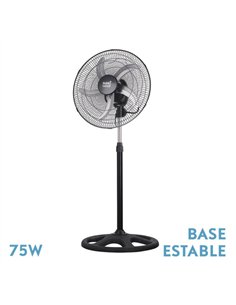 Ventilador De Pie Reforzado Negro 3 Vel. 75W 5 Aspas Aluminio Plata Giro 360 Regx50x50 Cm
