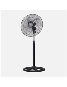 Ventilador De Pie Reforzado Negro 3 Vel. 75W 5 Aspas Aluminio Plata Giro 360 Regx50x50 Cm 2