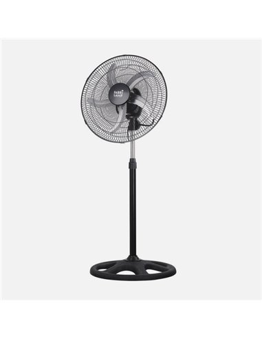 Ventilador De Pie Reforzado Negro 3 Vel. 75W 5 Aspas Aluminio Plata Giro 360 Regx50x50 Cm