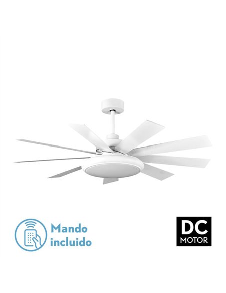 Ventilador Dc Pireo 36w Blanco 9 Aspas Blanca/haya  6 Vel 3000k
