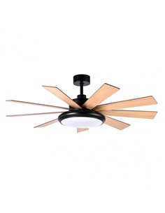 Ventilador DC Pireo 36w Negro 9 Aspas Roble/haya  6 Vel 3000k 2