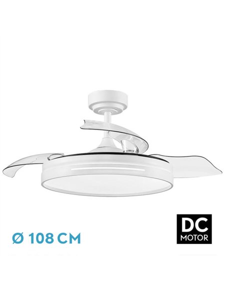 Ventilador DC 72w Micenas Blanco 3 Aspas Transp. 108d 6 Veloc. 7200lm 3 Colores  C/remoto