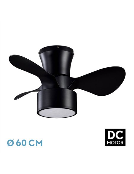 Ventilador DC 24w Kos Negro 3 Aspas 60d 6 Vel. 2390lm 3000-4500-6000k c/remoto
