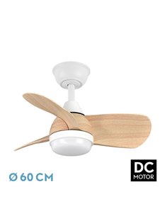 Ventilador Dc 24w Pirdo Blanco/haya 3 Aspas 60d 2400lm 6 Velocidades 3000-4500-6000k C/remoto
