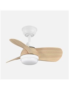 Ventilador Dc 24w Pirdo Blanco/haya 3 Aspas 60d 2400lm 6 Velocidades 3000-4500-6000k C/remoto 2