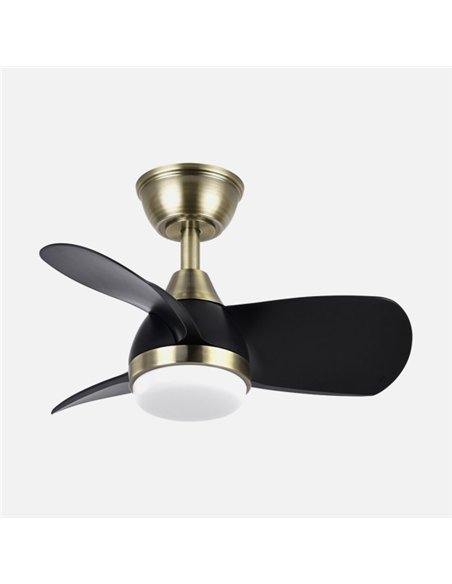 Ventilador Dc 24w Pirdo Cuero/negro 3 Aspas 60d 2400lm 6 Velocidades 3000-4500-6000k  C/remoto, Memoria Y Temporizador