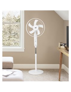 Ventilador DC De Pie Solar Clima Blanco 30w 3vel 5asp Puerto Usb Y Luz C/remoto 43d Cable 4 2