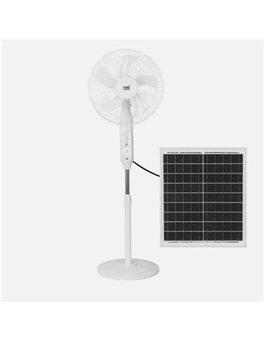 Ventilador DC De Pie Solar Clima Blanco 30w 3vel 5asp Puerto Usb Y Luz C/remoto 43d Cable 4,20m