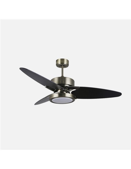 Ventilador Dc Cross 30w Cuero 3 Aspas Negro/nogal 6vel. 3 Colores 3250lm 132d Remoto, Memoria Y Temporizador