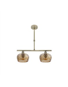 Lampara Estela 2xe14 Cuero Regx41x13 Cm C/tulipas  Cristal Tallado Ambar