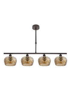 Lampara Estela 4xe14 Marron Regx75x13 Cm C/tulipas  Cristal Tallado Ambar