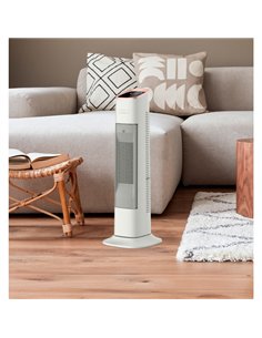 Termoventilador Ceramico Vertical 2000w Bl/oro C.remoto 2potenc.3func.Termost.reg. Oscilante Antivuelco Temporiz. 62x23 2