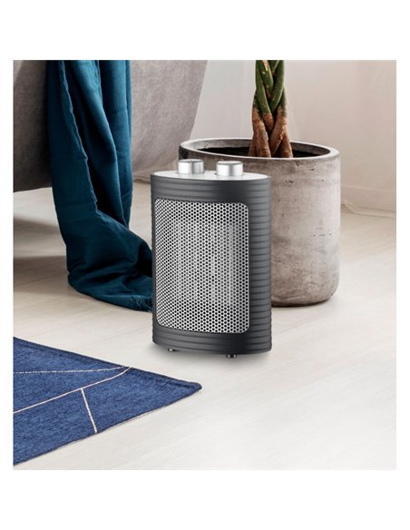 Termoventilador Ceramico 1500w Negro/plata 3funciones 2potencias Termost.reg.antivuelco 22x15x9 Cm