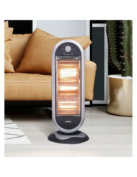 Estufa Elect.candente 1200w  Negro/plata 3potencias Oscilante 3elememtos Asa Y Antivuelco 70x30x30cm