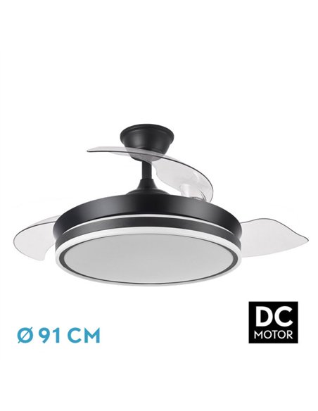 Ventilador Dc Bayomo Negro 72w 6120lm 91d 3asp.desplegables 3000-4000-6000k Remoto