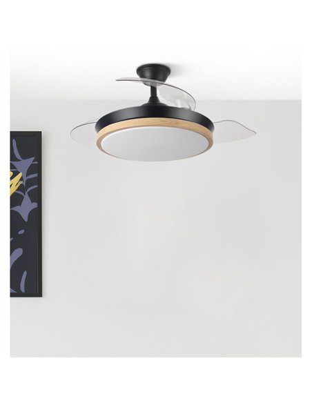 Ventilador Dc Evros 72w 6120lm Negro/haya 107d 3asp.desplegables 3000-4000-6000k Remoto+temp+memoria