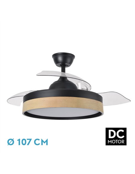 Ventilador Dc Iglu 59w 6980lm Negro/haya 3asp.desplegables 32/47x50/107d.3col