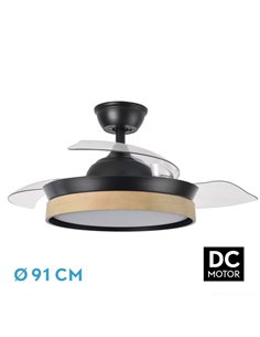 Ventilador Dc Iglu Negro/haya 72w 6120lm 91d 3asp.desplegable 3000-4000-6000k Remoto