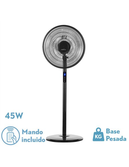 Ventilador De Pie Icono Negro 3vel 45w  119x44x40 Cm Oscilante 5asp.c/ Remoto