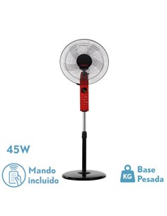 Ventilador De Pie Circus Rojo/negro 3vel 45w Regx43x40cm Oscilante 5asp.c/ Remoto