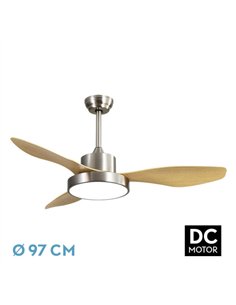 Ventilador Dc Hayate 24w 2650lm Niquel/haya 3aspas  6vel 97d 3000-4000-6000k Remoto
