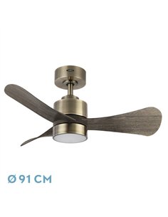 Ventilador Dc Zepelin 18w 1900lm Cuero/roble 3aspas  91d 3000-4000-6500k Remoto