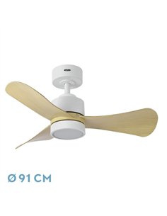 Ventilador Dc Zepelin 18w 1900lm Blanco/haya 3aspas  91d 3000-4000-6500k Remoto