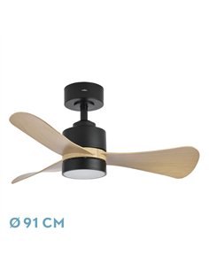 Ventilador Dc Zepelin 18w 1900lm Negro/madera Clara  3aspas 91d 3000-4000-6500K Remoto