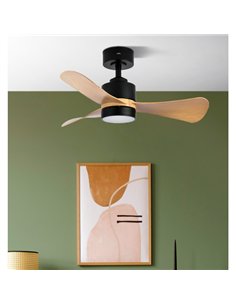 Ventilador Dc Zepelin 18w 1900lm Negro/madera Clara  3aspas 91d 3000-4000-6500K Remoto 2