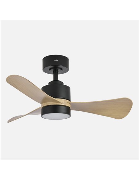 Ventilador Dc Zepelin 18w 1900lm Negro/madera Clara  3aspas 91d 3000-4000-6500K Remoto,memoria Y Temporizador