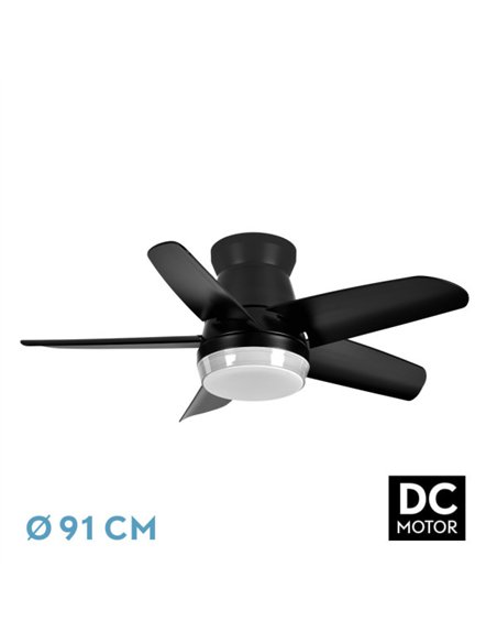 Ventilador Dc Neutron 24w 2400lm Negro 5 Aspas 91d  3000k