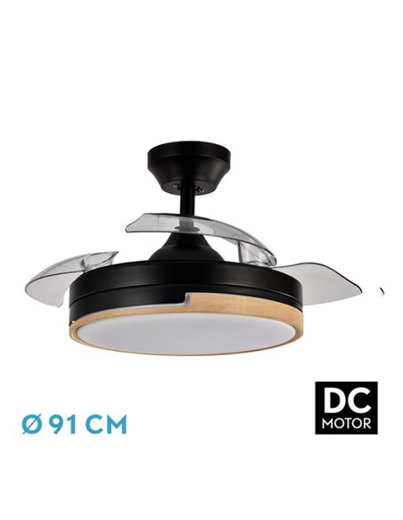 Ventilador Dc 48w Olimpia Negro/madera 3aspas 91d 4800 Lm 6vel 3000k
