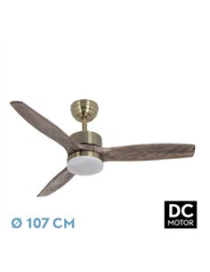 Ventilador Dc Torino 24w Cuero 3aspas Roble 6vel 107d 2424lm 3000k
