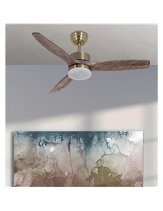 Ventilador Dc Torino 24w Cuero 3aspas Roble 6vel 107d 2424lm 3000k 2