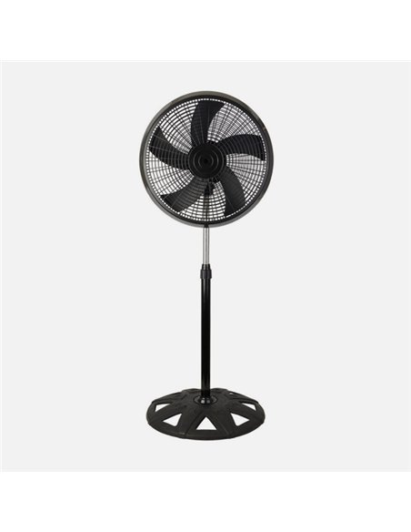 Ventilador De Pie Agudo Negro 3 Vel.65w 5 Aspas Oscilante Y Rotatorio Regx50x50cm