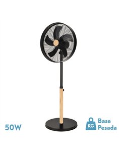 Ventilador De Pie Falcon Negro/haya 3vel.50w.5aspas Oscilante Y Rotatorio Regx45x37cm