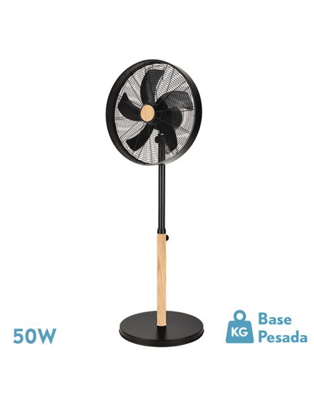 Ventilador De Pie Falcon Negro/haya 3vel.50w.5aspas Oscilante Y Rotatorio Regx45x37cm