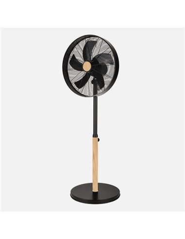 Ventilador De Pie Falcon Negro/haya 3vel.50w.5aspas Oscilante Y Rotatorio Regx45x37cm